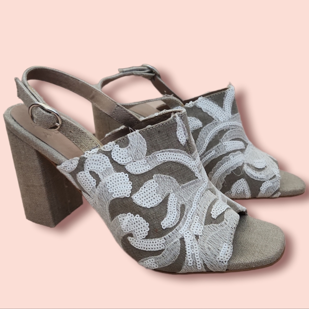 Alex + Alex Embroidered Slingback Sandal Block Heels